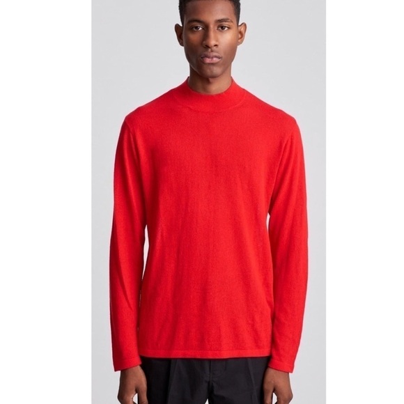 Saturdays NYC Sweater Sean Mock Turtleneck Red Crepe Rib *FLAW* size Medium - Picture 3 of 16
